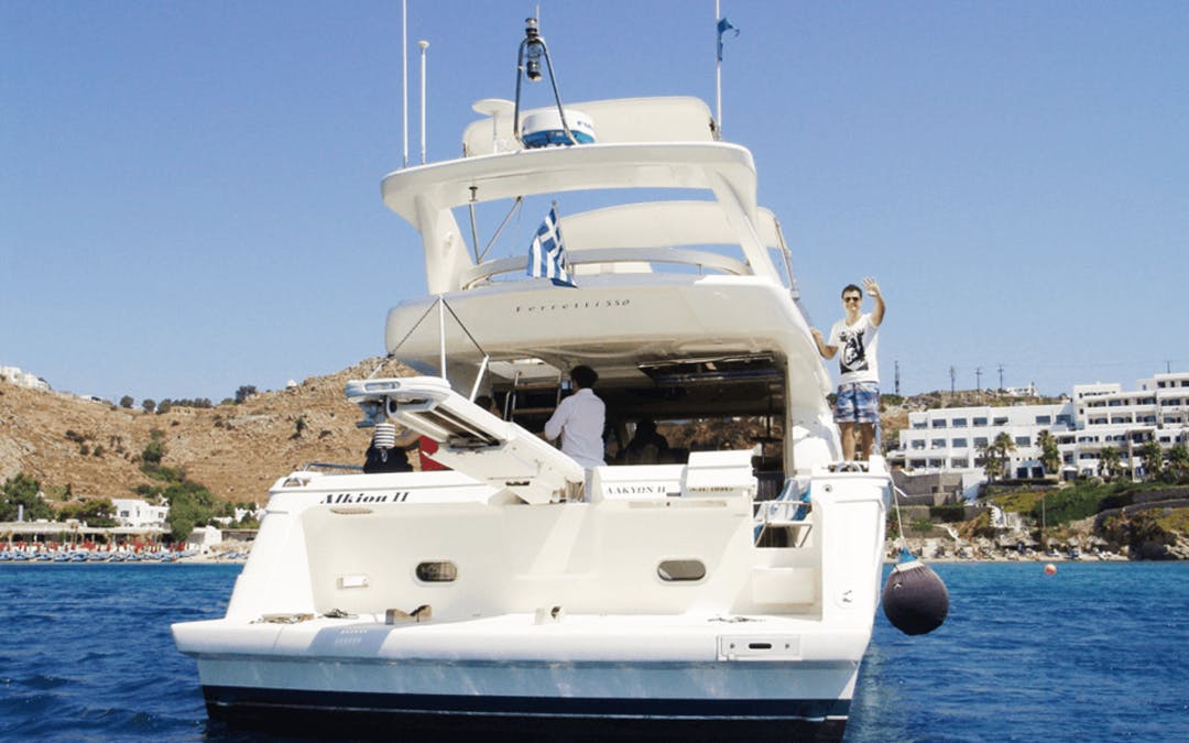 55 Ferretti luxury charter yacht - Nammos, Psarrou, Mykonos, Greece