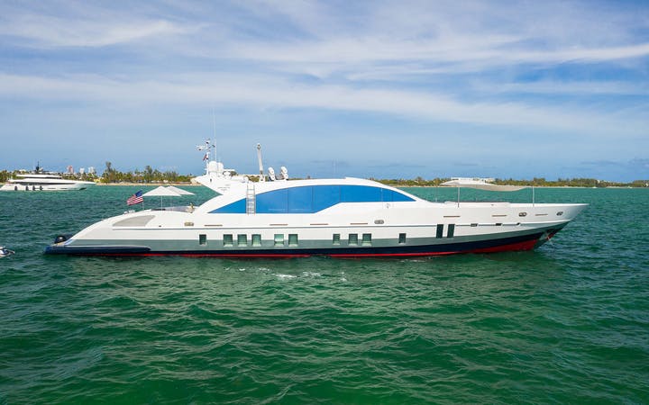 120 Tecnomar luxury charter yacht - Island Gardens, MacArthur Causeway, Miami, FL, USA